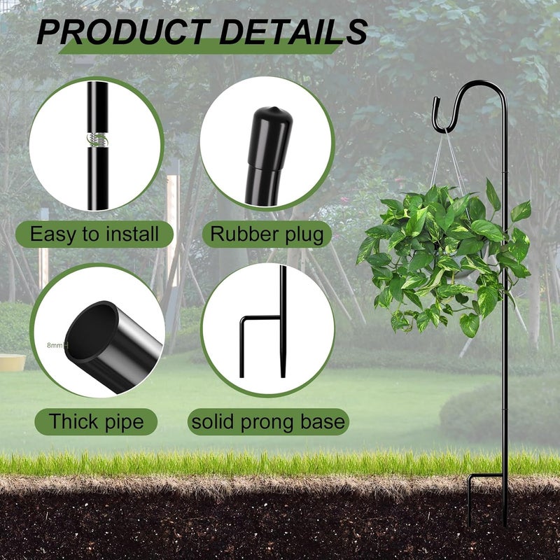 PLUVAVA 10 Pieces 32 Inch Shepherds Hooks for Outdoor Adjustable Shepherds Hook Metal Garden Bird Feeder Pole Black Plant Hangers Stakes for Plant Baskets Solar Lanterns Bird Feeders Weddings Décor (10 PCS) - Image 3